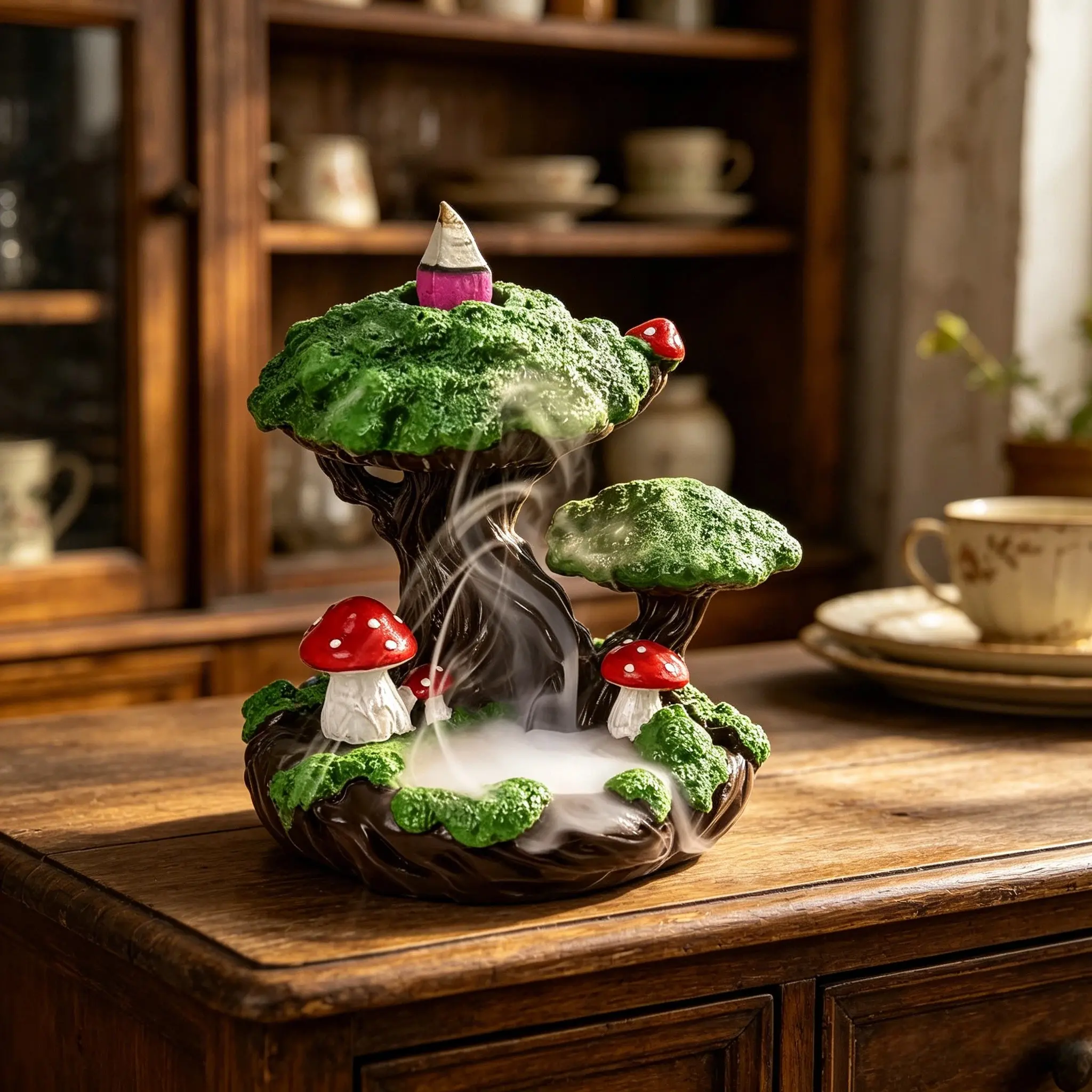 Forest Mushroom Tree Reverse Flow Incense Diffuser, Fragrance Diffuser, Aroma Diffuser, Fairy Tale Resin Ornament, Creative Smoke Design, Home Desktop Decor, Atmosphere Enhancer