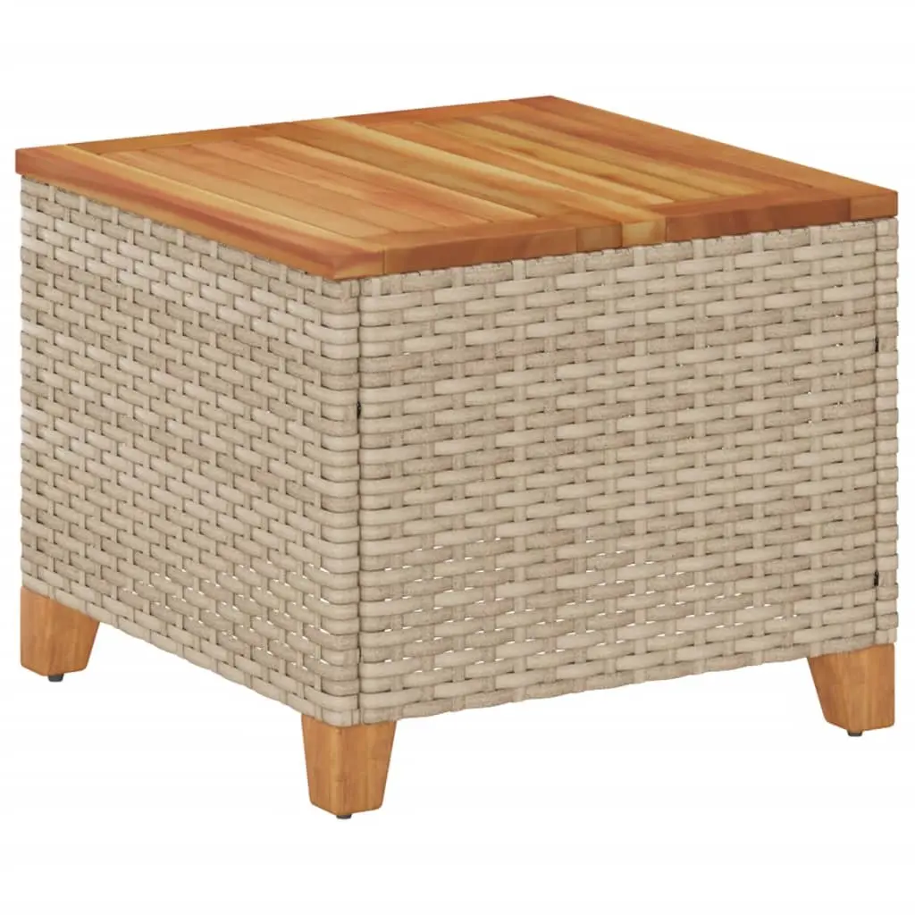 vidaXL Patio Table, Side Coffee Table with Steel Frame, Square Outdoor Table for Garden Backyard Balcony, Beige Poly Rattan Acacia Wood 366327