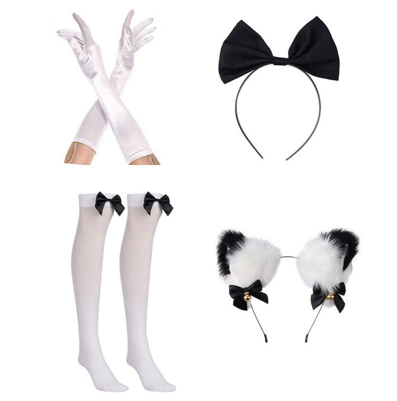 Women's Lolita French Maid Outfit Halloween Anime Costume with Apron Gloves Headband Socks 6 Pcs Set Cosplay Clothing cute fursuit