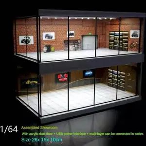 Diorama 1/64 Scale Car Garage Model LED Lighting City Street View Car Parking Lot Model Car Showroom Scene Model Display Collection Toy Gift