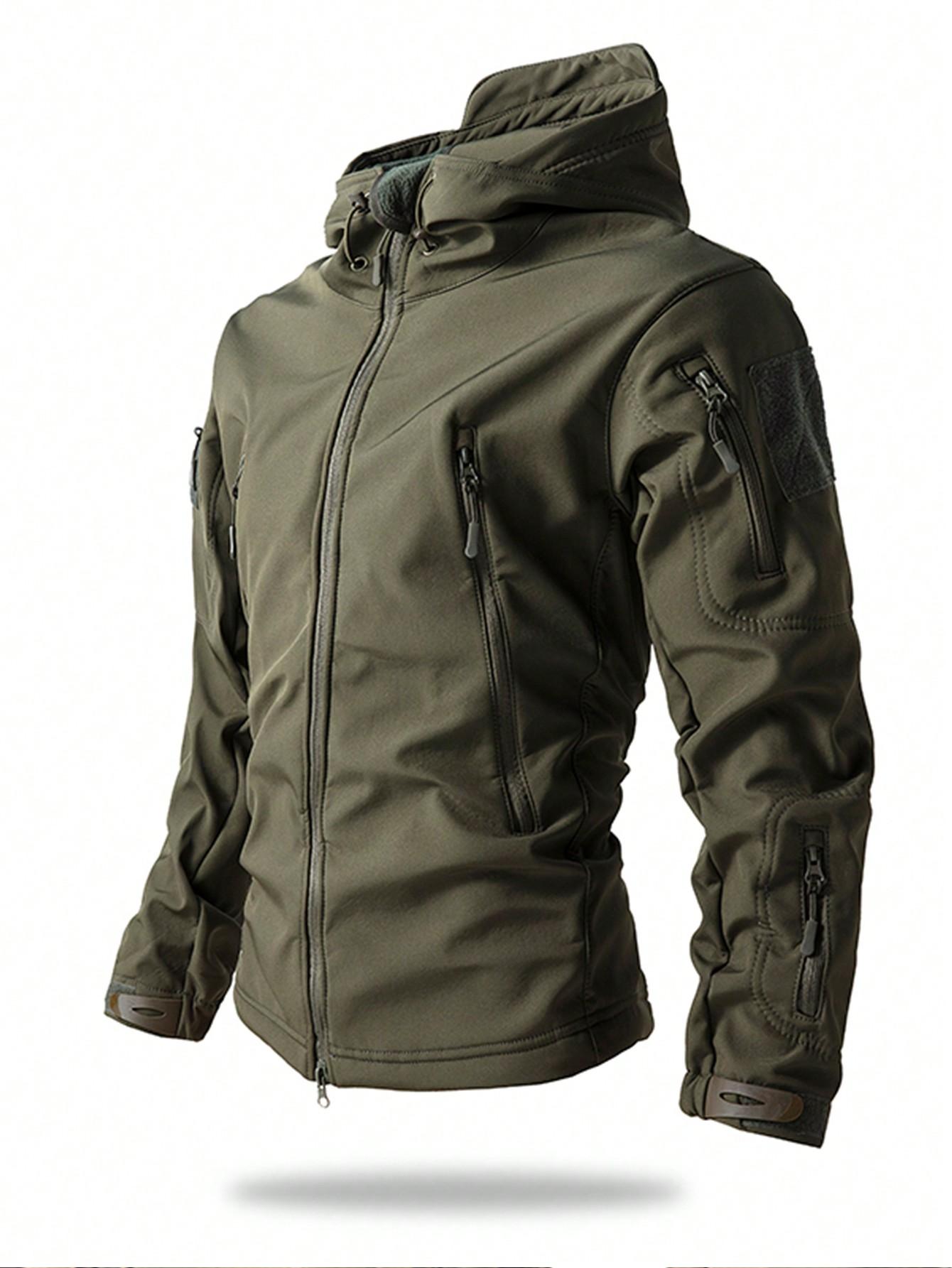 Men’s tactical softshell fleece outdoor jacket, windproof, waterproof, wear-resistant, breathable, multi-pocket mountaineering hiking jacket, Multi-Pockets, Universal Sport