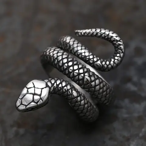 GTHIC 32.6mm Coiled Snake Durable Stainless Steel Bold Gothic Edge Ring - Men's Alt Fashion Rings, Eco-Friendly Men's Accessories, Mystery Life Changes Theme, Sizes 5-16