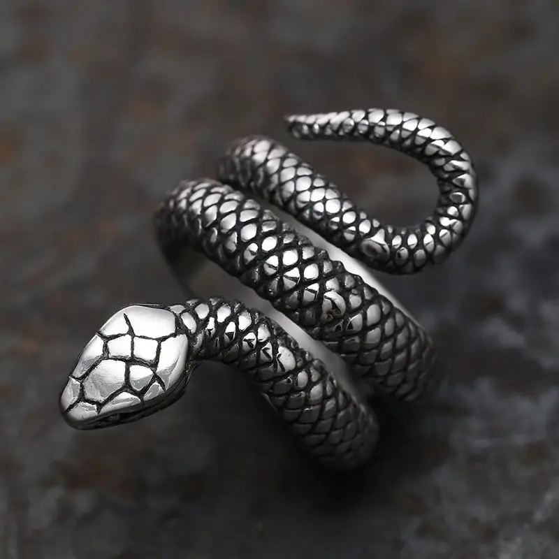 GTHIC 32.6mm Coiled Snake Durable Stainless Steel Bold Gothic Edge Ring - Men's Alt Fashion Rings, Eco-Friendly Men's Accessories, Mystery Life Changes Theme, Sizes 5-16