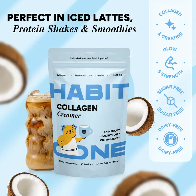 HabitONE Collagen Protein Creamer | 30 Servings, Coconut | Probiotics & Creatine | Dairy Free