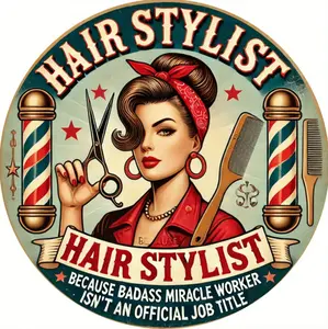Retro Hair Stylist Metal Wall Art Sign Featuring Humorous Job Title Design Perfect for Home Salon or Cafe Decor Signage