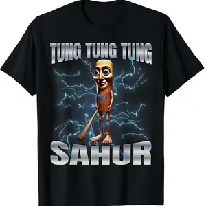Unisex 100 Percent Cotton Graphic Tee Featuring Tung Tung Tung Sahur Theme for Women summerwins