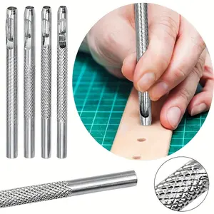4pcs (2.5mm+3mm+3.5mm+4mm) Metal Manual Punch, Silvery Round Hole Pattern Belt Punch, Belt Punch