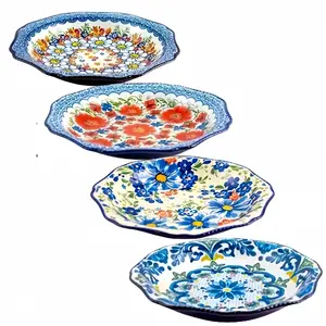 Set of 2 8.3 Inch Colorful Ceramic Plates with Border, Floral Design Perfect for Steak, Vegetables, Pasta, Ideal for All Meals & Special Occasions, Dinner Plates