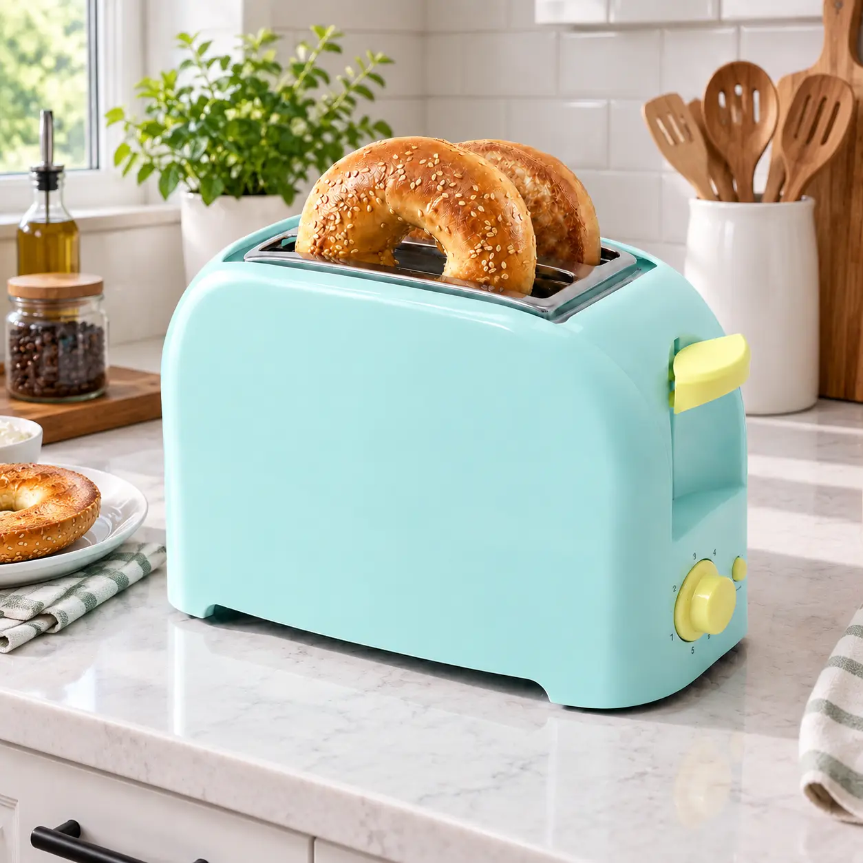 2-Slice Kitchen Bread Countertop Toaster with Extra-Wide Slots, 6 Shade Settings, and Removable Crumb Tray for Easy Cleanup, Bread Toaster
