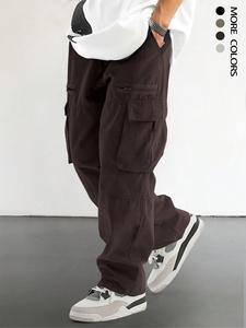 men's loose solid pocket drawstring waist cargo pants, casual comfy zipper cargo pants for daily outdoor wear, work pants men, woven bottoms for all seasons, baggy trousers, menswear, baggy legged pants, jogger cargo pants