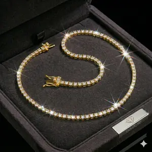 Unisex Hip Hop Cubic Zirconia Tennis Necklace - Bling Chain, Gold Zirconia, Rhinestone Crystal, Multilayer - Non-Tarnish Stainless Steel Costume Jewelry, Everyday Gift, Cubic Zirconia Necklaces