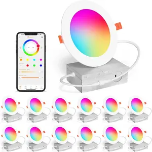 Smart Recessed Lighting 4 Inch RGBCW Color Changing 12W  Downlight with Junction Box,1080 Lumen Recessed Ceiling Light Compatible with Alexa,Dimmable by Bluetooth Control -12Pack