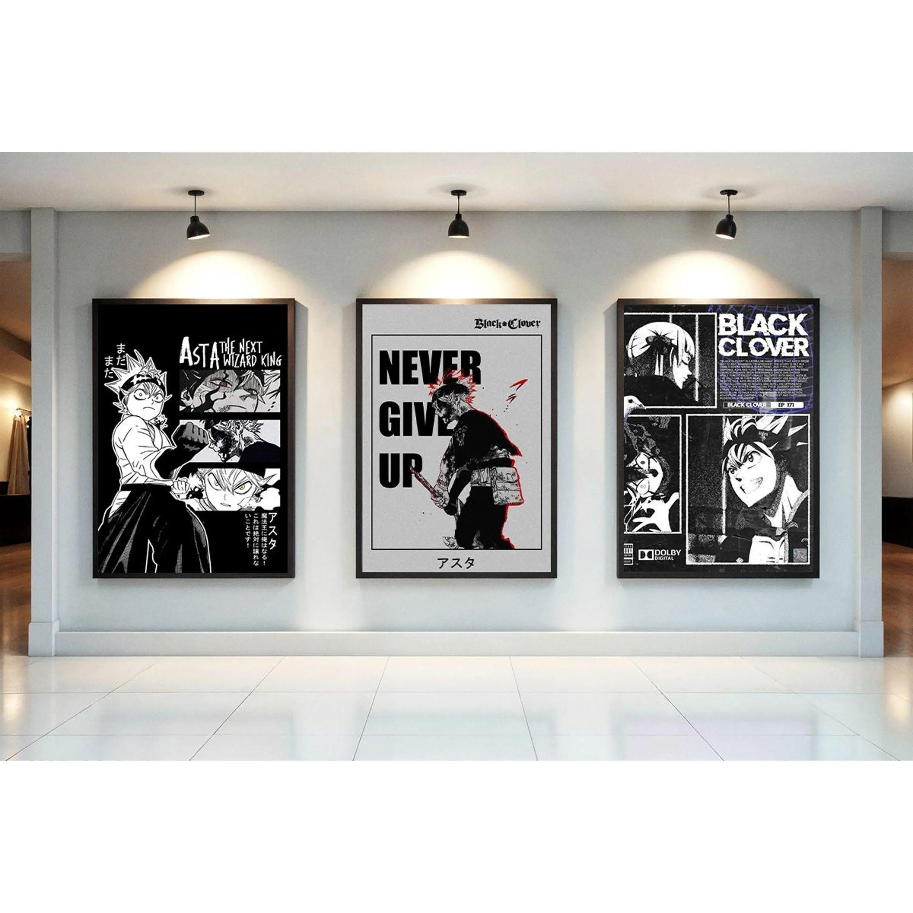 Black Clover Anime Poster Asta Never Give Up Set of 3, Black Clover Wall Art, Asta Anime Print, Manga Poster Black Clover, Anime Room Decor Gift