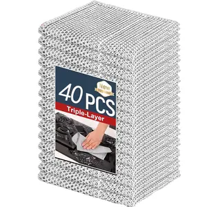 Scratch-resistant dishcloth, 3-layer steel wire washcloth, multi-functional cleaning towel and washcloth for washing dishes,ware, sinks, stoves, 5 pieces/10 pieces/20 pieces/30 pieces/40 pieces, Microfiber Cleaning Rags