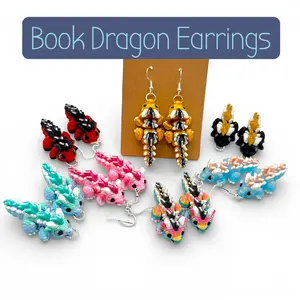 Book Dragon Articulated 3D Printed Earrings Book Dragon Articulated 3D Printed Earrings