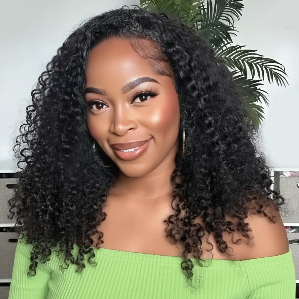 250% Half Wig Glueless Wigs Human Hair Kinky Curly Wig Upgrade 3 IN 1 Half Wig With Drawstring Seamless Clip Ins Flip Over