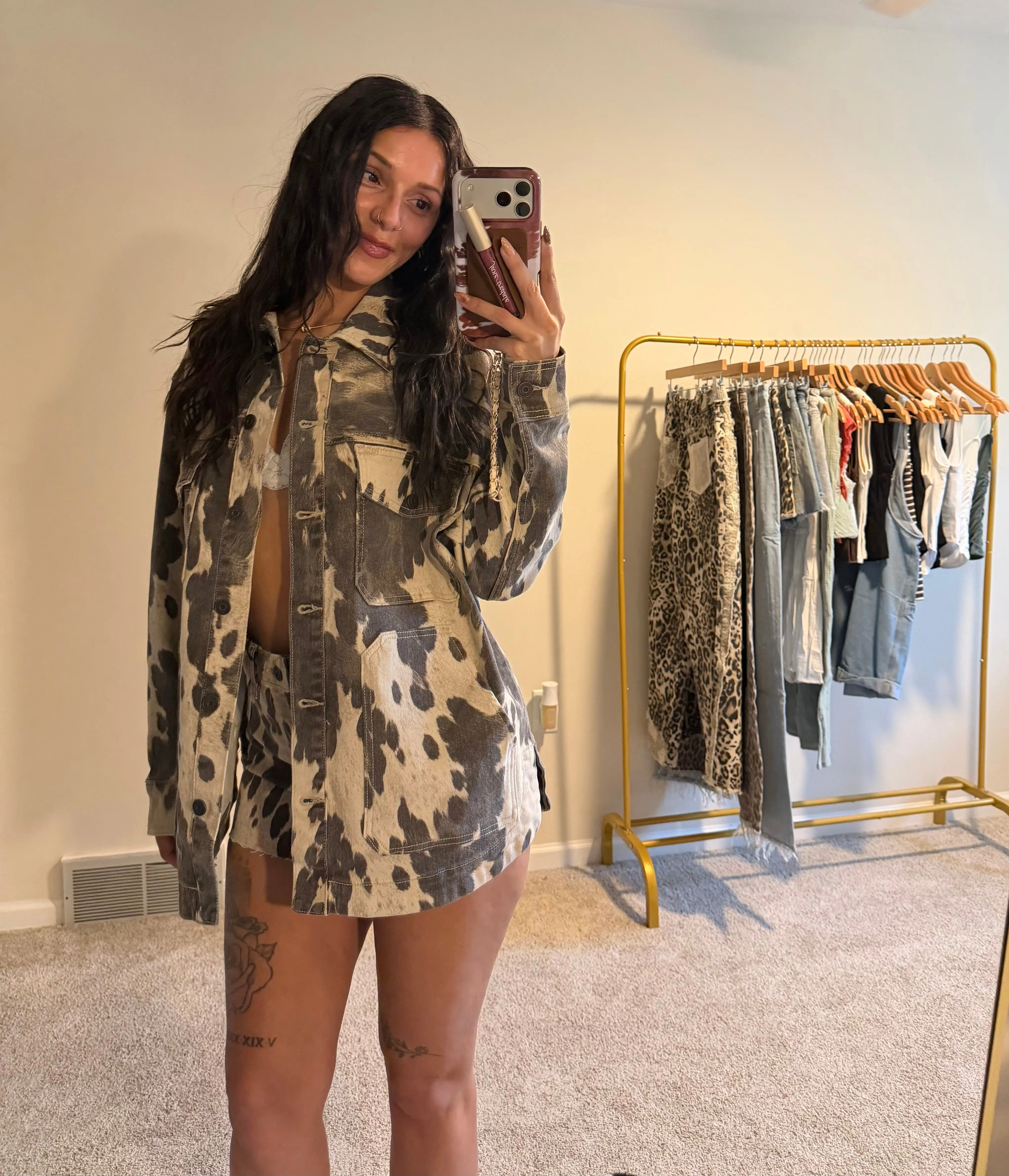 Hidden Jeans Cow Print Oversized Shacket