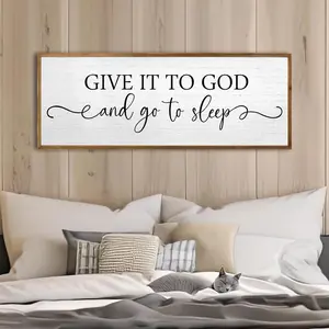 Give It To God And Go To Sleep Wall Decor Sign 32"X12" Master Bedroom Above Bed  Framed Large Farmhouse Rustic Over Bed Wall Art Hanging Decoration ()