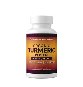 MIRACLES OF HEALTH Organic Turmeric Tri-Blend Capsules 120 Count 2 Month Supply Supports Joint Health & Immune System with Turmeric Neem & Black Pepper