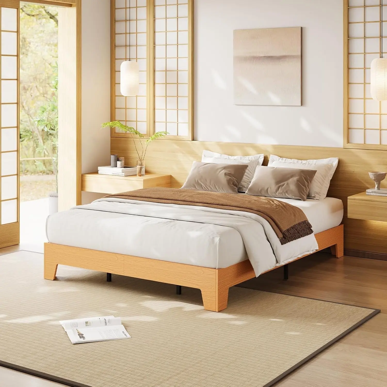 Gaomon Minimalist Modern Platform Bed Frame - 10.24 in Underbed Clearance, Pine Wood & Metal Slats Slatted Bed Base, No Headboard, No Box Spring Needed, Easy Assembly
