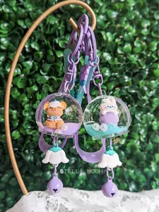 Lily of the Valley Liquid Keychain, Bunny Rabbit Key Ring Accessory, Kawaii Bear Animal Fidget Shaker Toy, Cute Purple Flower Bag Charm cute keychain