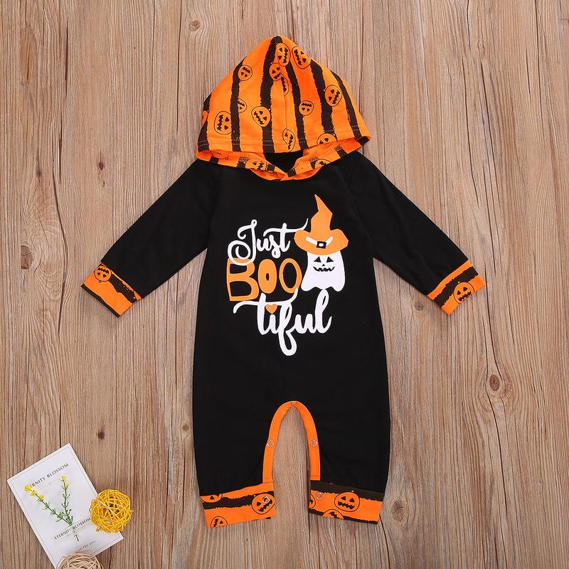 Ma&Baby Newborn Halloween Outfits Baby Boy Girl Just Bootiful Ghost Hooded Romper  Jumpsuit Fall Winter Clothing