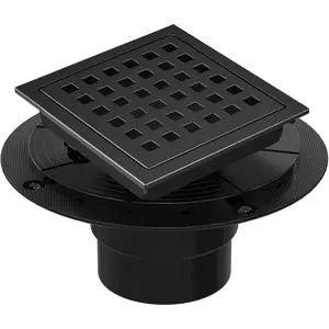 4 Inch Square Shower Floor Drain, Shower Drain Kit with Flange, Square Shower Drain, SUS 304 Stainless Steel Floor Drain,Matte Black
