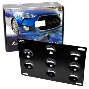 iJDMTOY No Drill Front Bumper Tow Hook License Plate Mounting Bracket Adapter Kit For 2011-2018 Hyundai Veloster