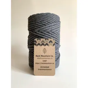 5mm 3 Ply Cotton Macrame Cord 3 Strand Twisted Craft Rope - Dark Gray Fiber Art String