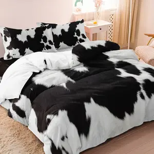 3Pcs set black and white Cow Pattern Yak Leather Printed Bedding Set With Washable Ultra-Fine Microfiber Duvet Cover, Soft And Comfortable, Included 1*Duvet Cover & 2 Pillowcase( Comforter Not Included)