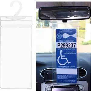 1 PC Handicap Placard Holder, 11.6" × 5" Ultra Transparent Disabled Permit Protective Cover For Sun Visor, Universal Car Accessories For Handicap Parking With Large Hanger