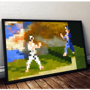 Pixelated Fighting Game Canvas Wall Art – Retro Pixel Decor for Man Cave & Gaming Room