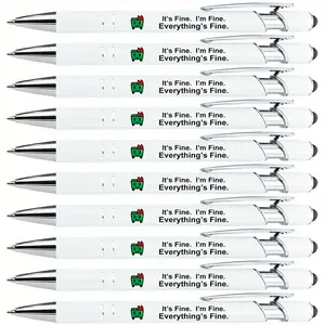10/30/50-PACK Dumpster Fire Funny Ballpoint Pens Funny Teacher Pens - "It'S Fine. I'm Fine. Everything'S Fine" Black Ink, Touchscreen Stylus Tip, Humorous Desk Accessory for Social Workers, Coworkers, Emotional Support Appreciation Gifts
