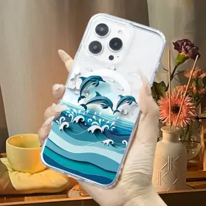 Water Dolphin Jumping Design Phone Case, Wireless Charging Support, Shockproof Drop-Proof Durable, for iPhone 17/16/15/14/13/12/11/16E/17Air/X/XS Pro Plus Max & Galaxy S21-S26 A16-A57 Series, Ideal for Personal Use & Gifting
