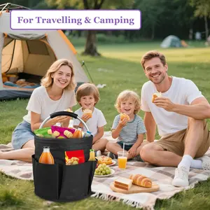 17L Cleaning Caddy with Handle and 6 Pockets, Foldable Cleaning Supply Caddy, Portable Shower Caddy, Multifunctional Storage Basket