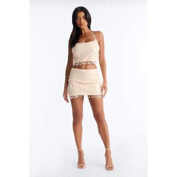 Sunset Drips Micro Mini Sequin Skirt - Cream