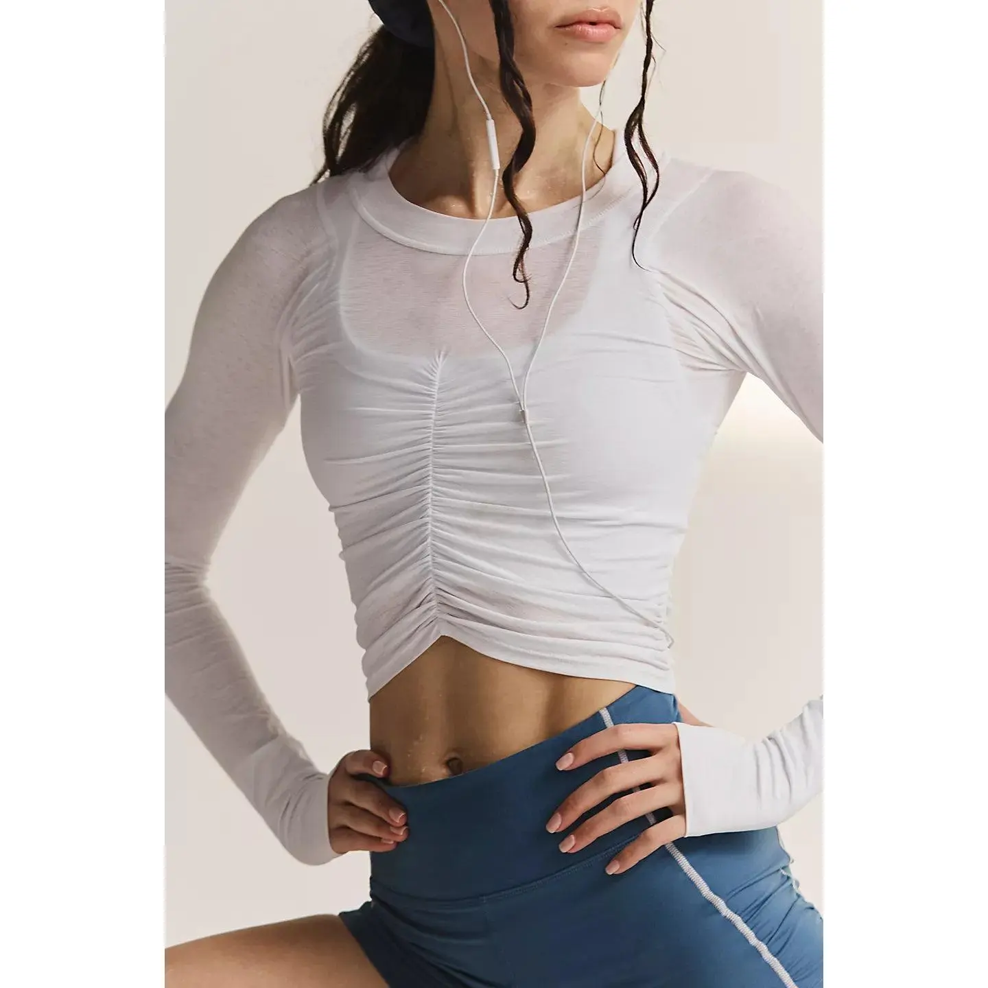 FP Movement - Tempo Ruched Long Sleeve (White) Polyester Shirts