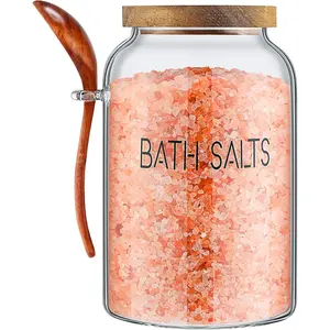 1 count 94 oz Bath Salts Glass Jar with Wooden Lid, Bath Salt Container with Scoop, Airtight Storage Bathtub Accessories for Women