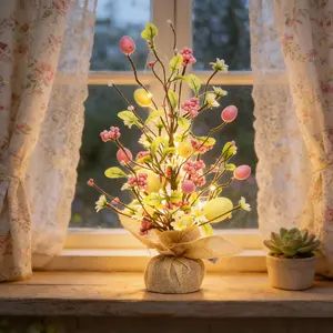 Easter Egg & Berry Decor Tree Table Lamp with LED Lights, Powered, Spring Home Decor Light, Easter Table Centerpiece, Decorative Tree Light for Bedroom, Living Room, Easter Party & Holiday Gift