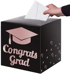 Graduation Card Box Holder, Congrats Grad Foldable Cardboard Decorations Box for Graduation Party Decoration and Grad Parties (Rose )