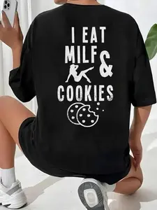 I Eat Milf & Cookies T-shirt, Basic Cotton Crewneck.