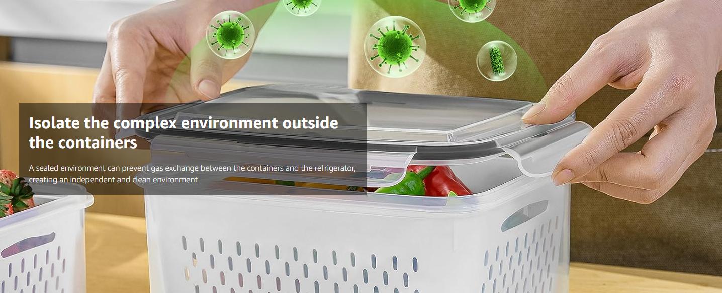 Fruit Storage Containers 4 PCS Refrigerator Organizer Removable Colander, Airtight, Dishwasher Safe for Berries, Fruits & Veggies, Keeps Fresh Longer Kitchen Utensils White