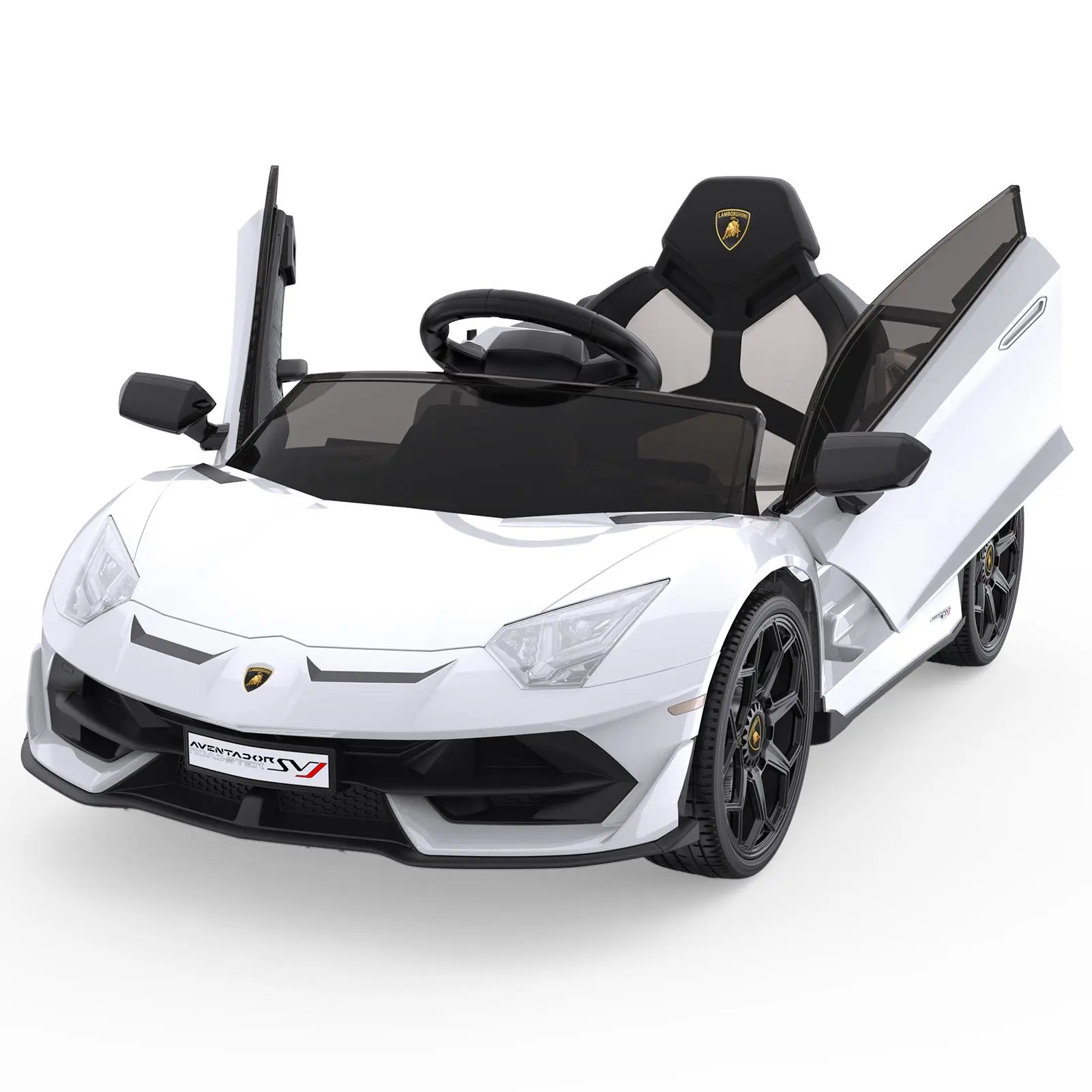 Garvee White 12V Licensed Lamborghini Kids Electric RideOn Car With Remote Control LED Lights And Sound System White