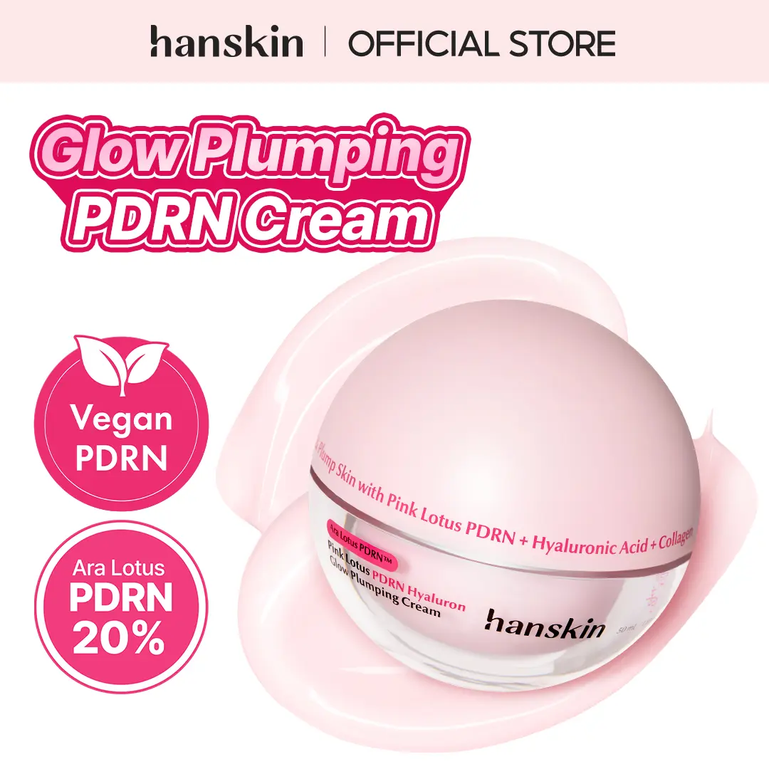 [NEW] [Hanskin] Pink Lotus Vegan PDRN Hyaluron Glow Plumping Cream 50ml - Korean Collagen & Ceramide Facial Moisturizer for Hydration, Barrier Support, Glass Skin Glow Hyaluronic Plumper