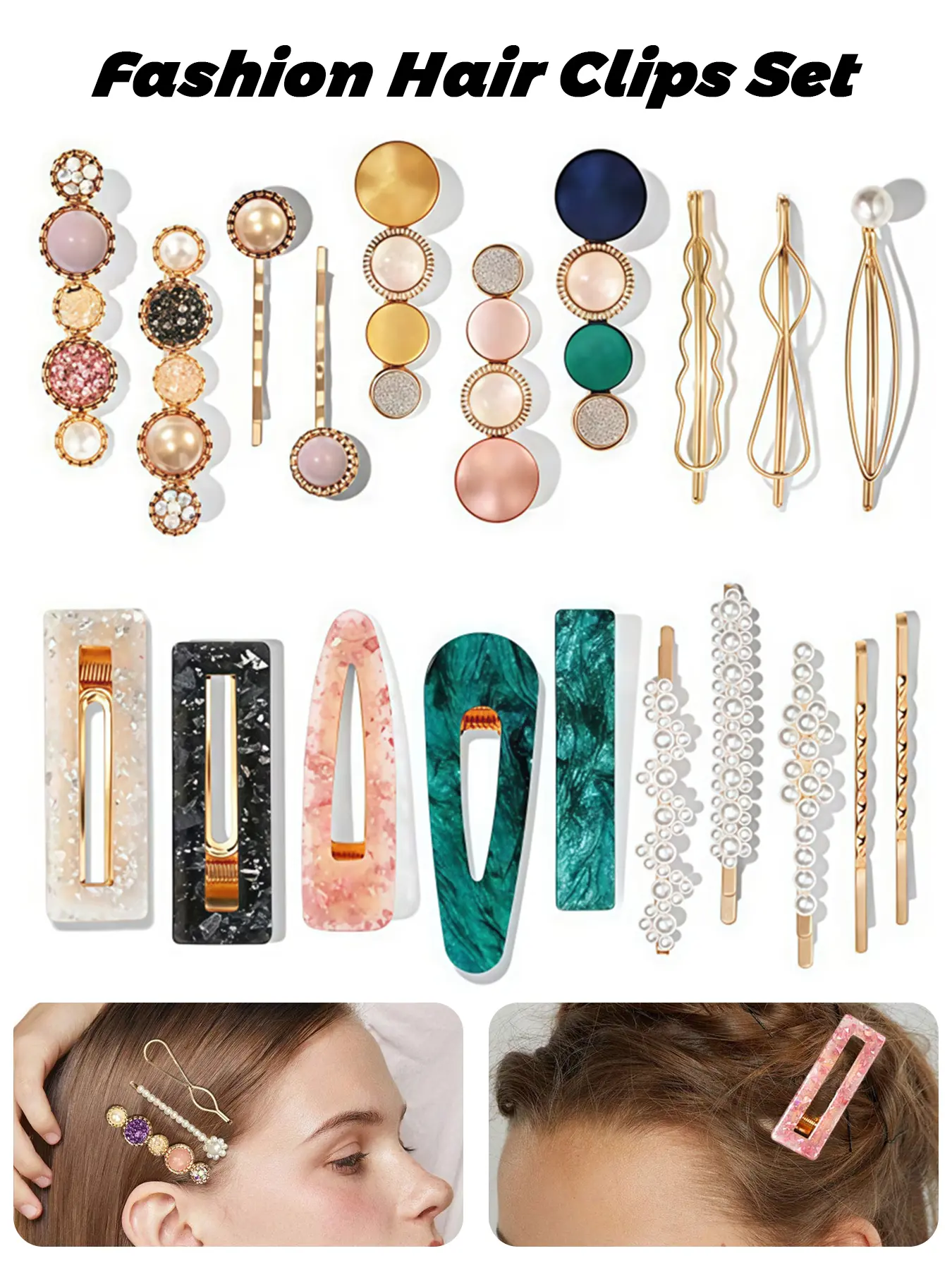 1 Set Fashion Hair Clips Elegant Acrylic Resin Imitation Pearl Hair Clips Accessories, Cute Hair Barrettes Bobby Pins, Super Cute Clips, strong and durable material, pretty and exquisite out looking, for Women Girl Party Wedding  Birthday Gifts