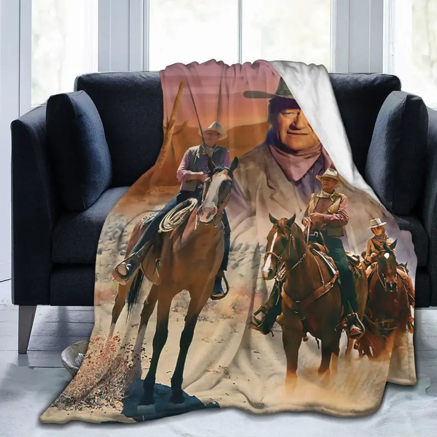 Classic Western Cowboy Flannel Throw Blanket - Soft, Warm, Cozy for Bed, Camping - Decorative Gift for Family, Country & Camping Style Western Blankets, Classic Western Blankets