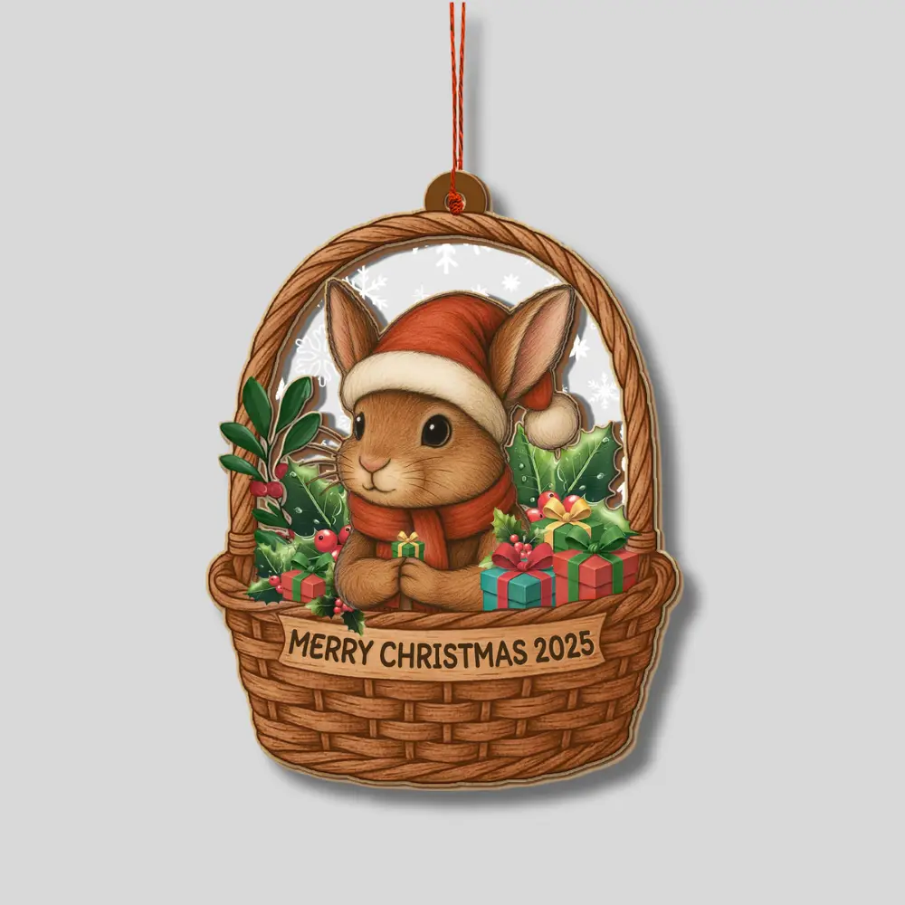 Bunny Ornament For Christmas Tree, Unique Rabbit Ornament, Handcrafted Wood And Acrylic Rabbit Decoration For Holiday Tree, Cute Gifting For Animal Lovers