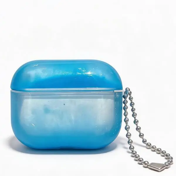 Neon Luminous Quicksand Headphone Case for AirPods 1/2/3/4 & Pro Series - Sky Blue for AirPods 4, Sun-Reactive Glow-in-the-Dark, Durable Anti-Scratch Soft Silicone, Dustproof, Detachable Keychain, Secure Grip, Charging-Compatible, Stickers Included