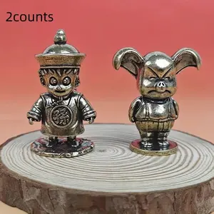 Classic Brass Anime Figure Ornaments, Cute Goku Character Decor, Detailed Oolong Tea Figurine, Desk Office Decoration, Indoor Bedroom Accent