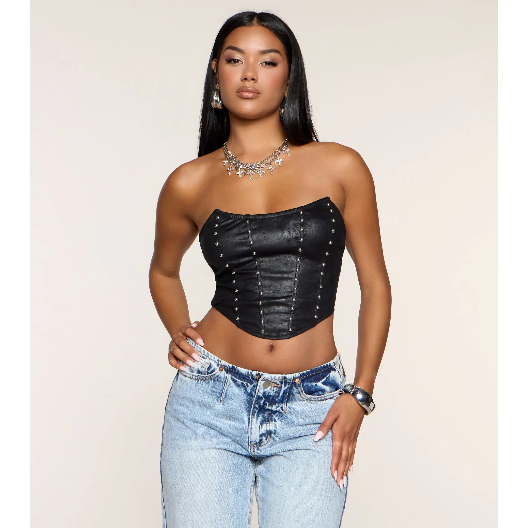 Caught Looking Studded Strapless Corset Top